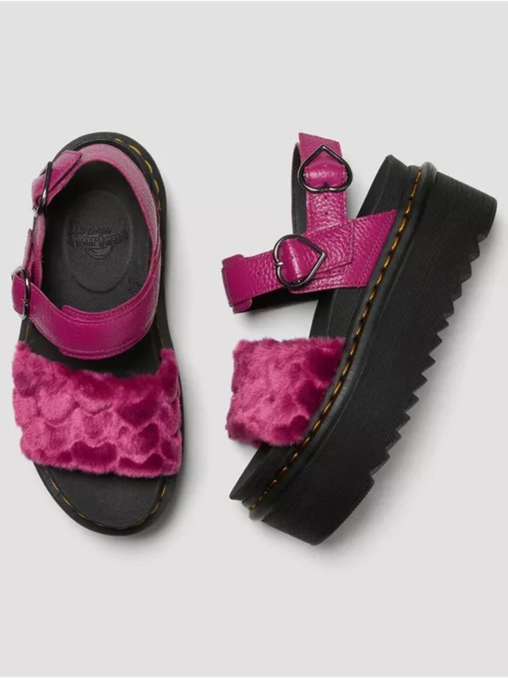 Doc Martens Voss Pink Fuzzy Heart Platform Sandals Size 7